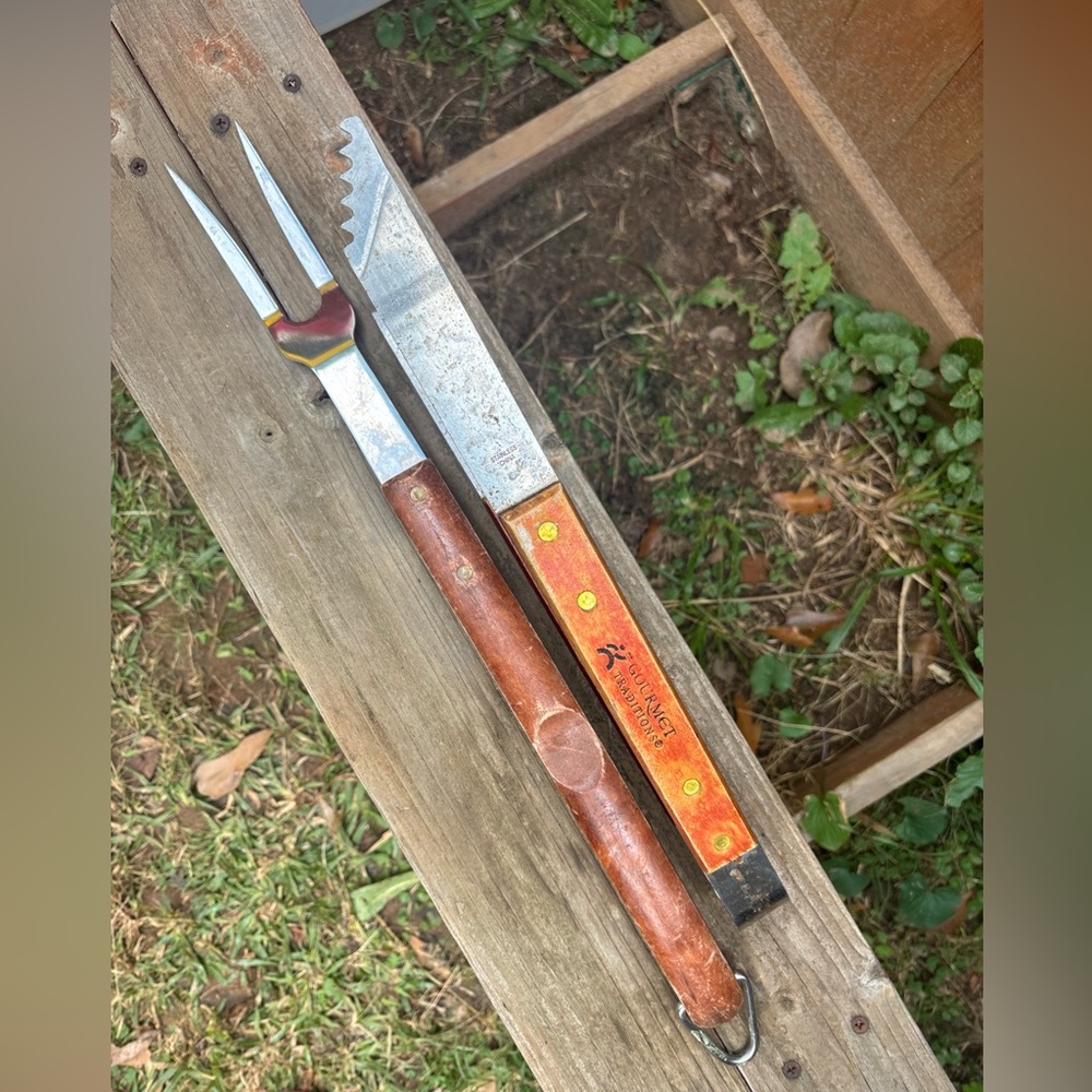 Wooden Handle BBQ Fork and Spatula Set